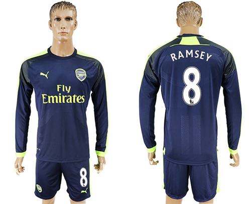 Arsenal #8 Ramsey Sec Away Long Sleeves Soccer Club Jersey